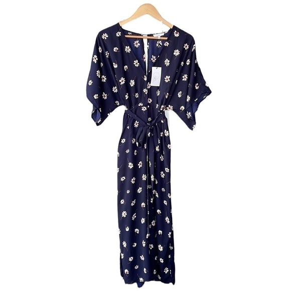 APL Jumpsuit Blue Floral Daisy Short Sleeve Bohemian Western Preppy New Medium - Picture 2 of 10